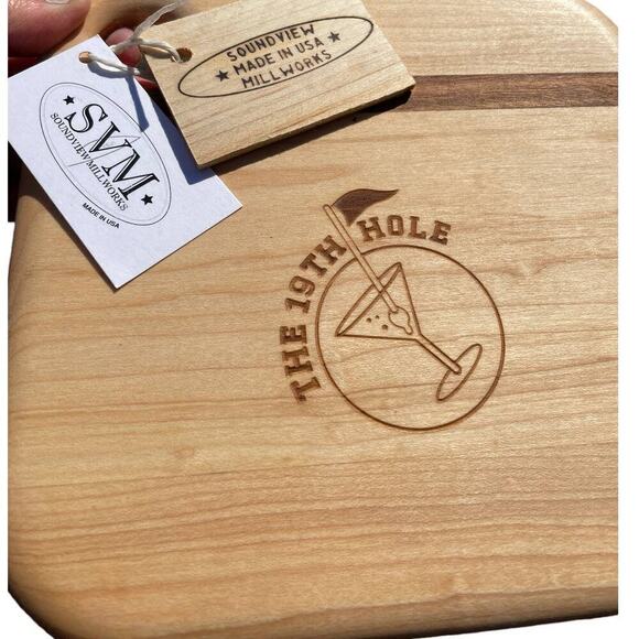 NWT Cutting Board Barware-Soundview Millworks "The 19th Hole" Martini Engraving - Picture 4 of 11